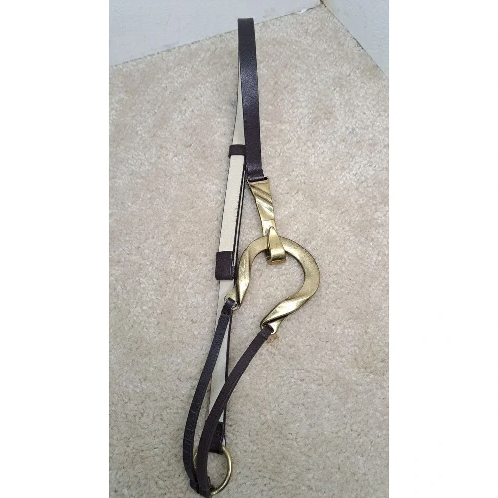 Vtg Chicos Leather Belt Women Small Gold Tone Boho Horseshoe Buckle Dark Brown